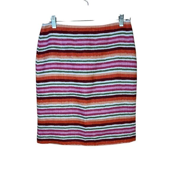 Talbots Striped Skirt Knee Length Linen Straight Casual Pink Multicolor Size 4 - Picture 1 of 6